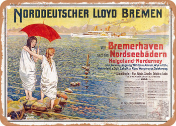 1906 North German Lloyd Bremen Bremerhaven to Heligoland and Norderney Vintage Ad - Metal Sign