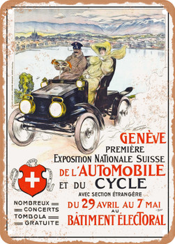 1905 Geneva First national exhibition of automobiles and cycles Vintage Ad - Metal Sign