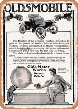 1904 Oldsmobile Curved Dash Runabout Light Tonneaus Vintage Ad - Metal Sign