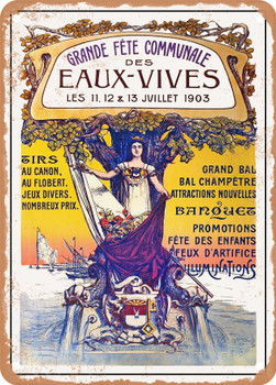 1903 Great Communal Festival of Eaux Vives, July Vintage Ad - Metal Sign