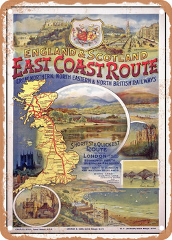 1903 England Scotland East Coast Route Great Northern North Eastern North British Railways Vintage Ad - Metal Sign