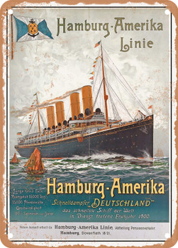 1901 Hamburg America Line Hamburg America Express Steamer Deutschland Vintage Ad - Metal Sign