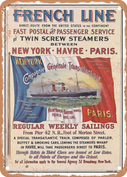 1901 French Line New York Havre Paris Vintage Ad - Metal Sign