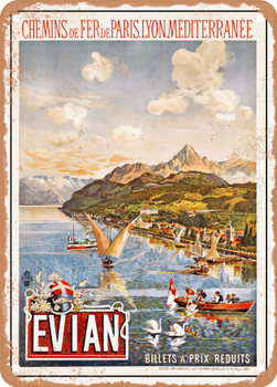 1901 Evian, Paris Lyon Mediterranean railways Vintage Ad - Metal Sign
