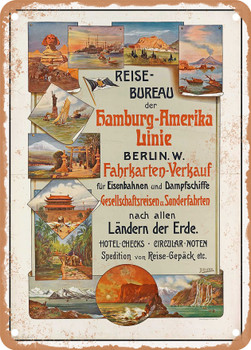 1900 Travel bureau of the Hamburg America Line Vintage Ad - Metal Sign
