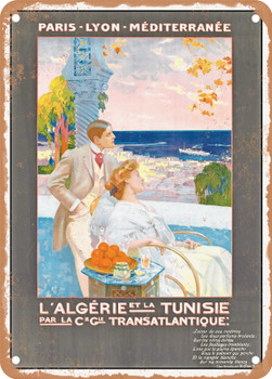 1900 PLM, Algeria and Tunisia via Compagnie Generale Transatlantique Vintage Ad - Metal Sign
