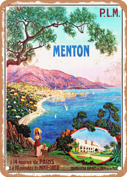 1900 PLM Menton, 14 hours from Paris Vintage Ad - Metal Sign