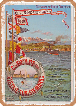 1900 Orleans railways Compagnie de Navigation Mixte Algeria, Tunisia, Morocco Vintage Ad - Metal Sign
