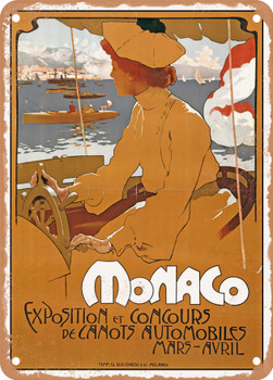 1900 Monaco Exhibition and competition of motorboats, March-April By Adolf Hohenstein Vintage Ad - Metal Sign