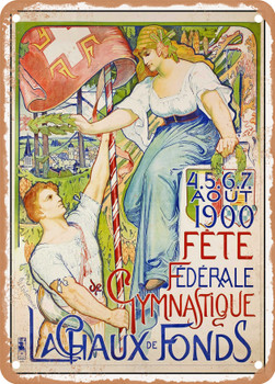 1900 La Chaux-de-Fonds, Federal Gymnastics Festival Vintage Ad - Metal Sign