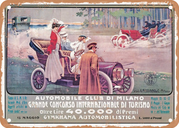 1900 Automobile Club of Milan Great International Tourism Competition Vintage Ad - Metal Sign