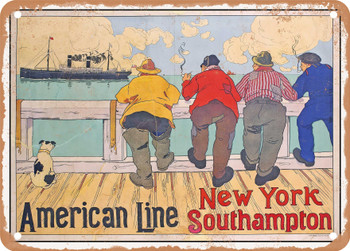 1900 American Line New York Southampton Vintage Ad - Metal Sign