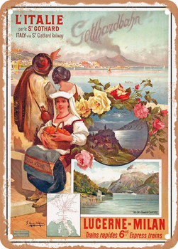 1898 Italy via St. Gothard, Lucerne, Milan Vintage Ad - Metal Sign