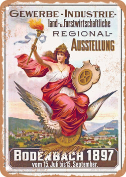 1897 Trade Industry Regional Exhibition Bodenbach Vintage Ad - Metal Sign