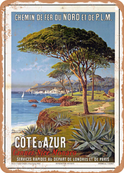 1897 Northern and PLM railways French Riviera Cannes, Nice, Monaco Vintage Ad - Metal Sign