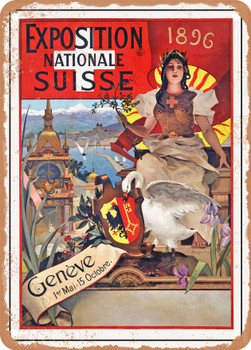 1896 Swiss National Exhibition Geneva Vintage Ad 2 - Metal Sign