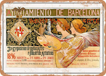 1896 City Hall of Barcelona 3rd Exhibition of Fine Arts and Artistic Industries of Barcelona Vintage Ad - Metal Sign
