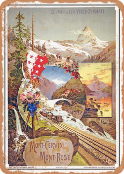 1895 Viege-Zermatt-Mont Cervin-Mont Rose railway Vintage Ad - Metal Sign