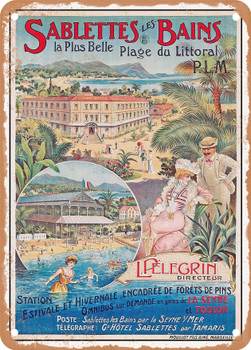 1895 PLM Sablettes les Bains, the most beautiful beach on the coast Vintage Ad - Metal Sign
