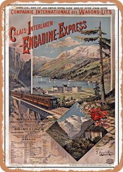 1895 Northern and Eastern railways Jura...etc. International sleeping-car company Calais-Interlaken-Engadine express Vintage Ad - Metal Sign