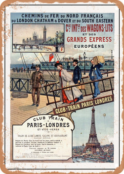 1895 French Northern railways Club train Paris-London and vice versa Vintage Ad - Metal Sign