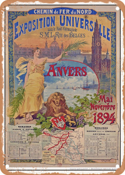 1894 Nord railways Universal Exhibition Antwerp Vintage Ad - Metal Sign