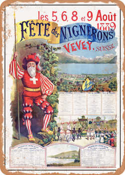 1889 Festival of Vignerons Vevey Switzerland Vintage Ad - Metal Sign