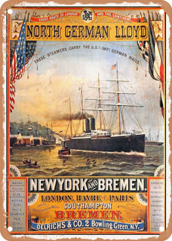 1884 North German Lloyd New York and Bremen Vintage Ad - Metal Sign