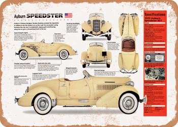 1935 Auburn Speedster Spec Sheet - Rusty Look Metal Sign