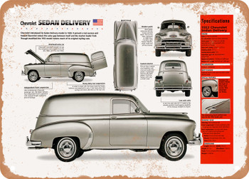 1952 Chevrolet Sedan Delivery Spec Sheet - Rusty Look Metal Sign