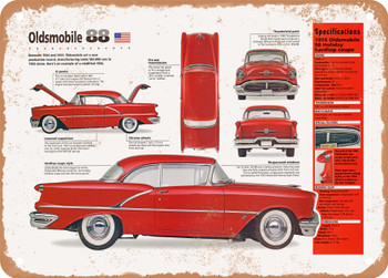 1956 Oldsmobile 88 Spec Sheet - Rusty Look Metal Sign