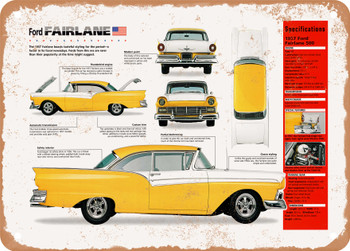 1957 Ford Fairlane 500 Spec Sheet - Rusty Look Metal Sign