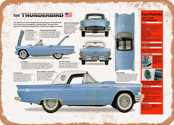 1957 Ford Thunderbird Spec Sheet - Rusty Look Metal Sign