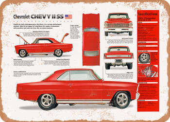 1966 Chevrolet Chevy II SS Spec Sheet - Rusty Look Metal Sign