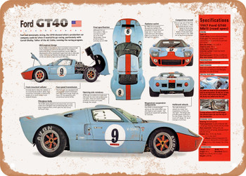 1967 Ford GT40 MkIII Spec Sheet - Rusty Look Metal Sign