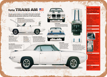 1969 Pontiac Trans Am Spec Sheet - Rusty Look Metal Sign