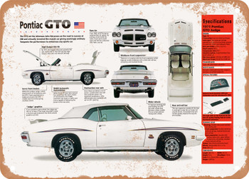 1971 Pontiac GTO Judge Spec Sheet - Rusty Look Metal Sign