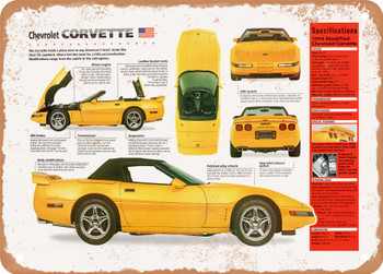 1994 Chevrolet Corvette Spec Sheet - Rusty Look Metal Sign