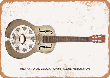 1932 National Duolian Crystalline Resonator Pencil Drawing - Rusty Look Metal Sign