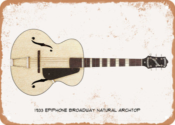 1933 Epiphone Broadway Natural Archtop Pencil Drawing - Rusty Look Metal Sign