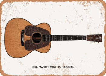 1936 Martin 000-45 Natural Pencil Drawing - Rusty Look Metal Sign