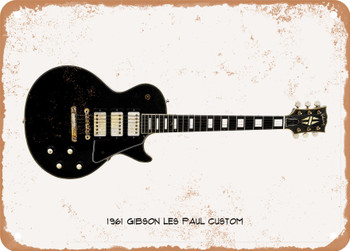 1961 Gibson Les Paul Custom Pencil Drawing - Rusty Look Metal Sign