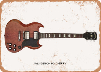 1962 Gibson SG Cherry Pencil Drawing - Rusty Look Metal Sign