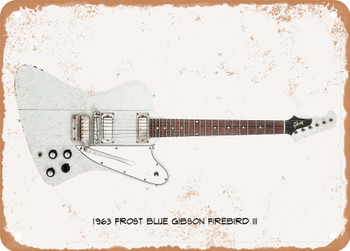 1963 Frost Blue Gibson Firebird III Pencil Drawing - Rusty Look Metal Sign