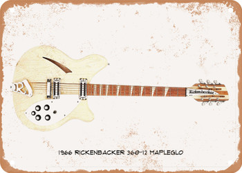 1966 Rickenbacker 360-12 Mapleglo Pencil Drawing - Rusty Look Metal Sign