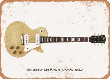 1971 Gibson Les Paul Standard Gold Pencil Drawing - Rusty Look Metal Sign