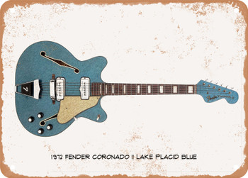 1972 Fender Coronado II Lake Placid Blue Pencil Drawing - Rusty Look Metal Sign