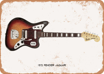 1972 Fender Jaguar Pencil Drawing - Rusty Look Metal Sign
