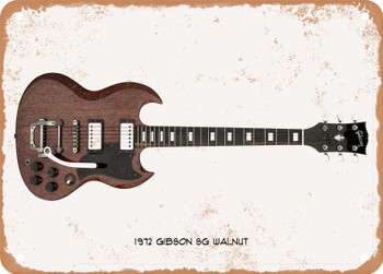 1972 Gibson SG Walnut Pencil Drawing - Rusty Look Metal Sign