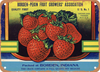 Borden-Pekin Brand Indiana Strawberries - Rusty Look Metal Sign